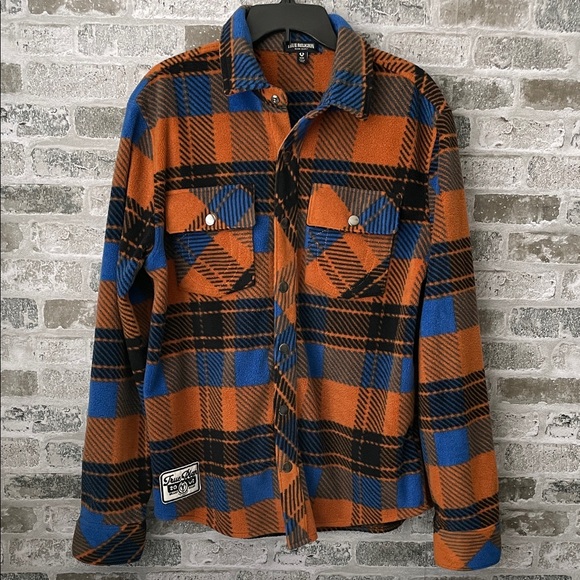 True Religion Fleece Jacket Shacket Men’s size Medium Plaid Streetwear Outdoor - Picture 1 of 11